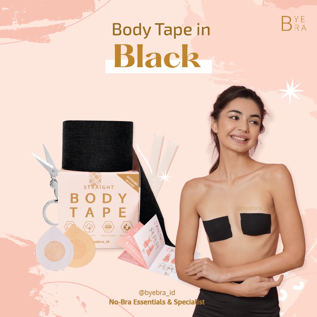 Bye Bra BODY TAPE Free NIPPLE COVER & FASHION TAPE / Pengganti BRA - ByeBra-Black