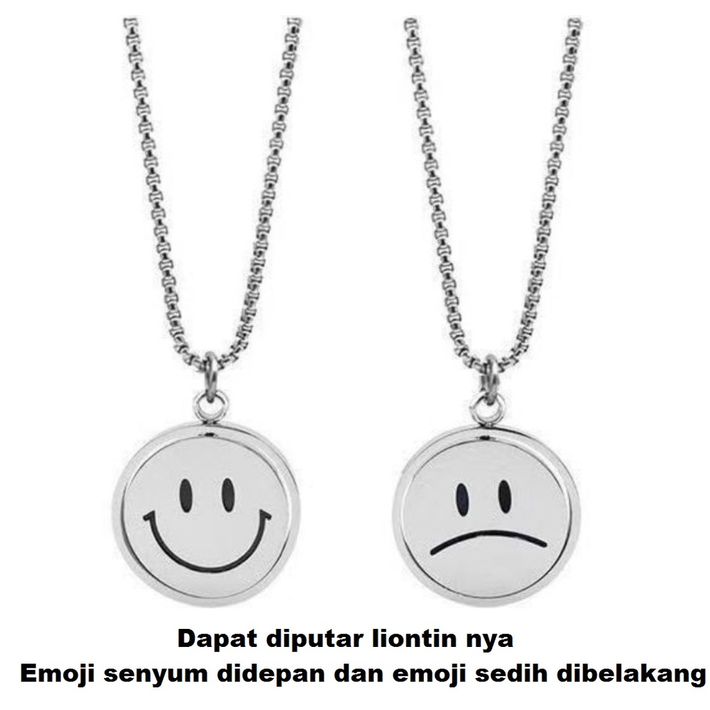 Kalung Couple SMILEY FACE Rantai Tania Smiling Necklace Hip Hop Liontin Dua Sisi Gaya Korea Untuk Pasangan