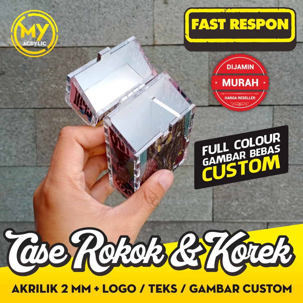 Case Rokok + Sekat Korek - Full Gambar berwarna - Akrilik bening - Custom