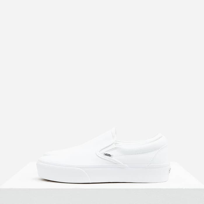 vans white platform slip on
