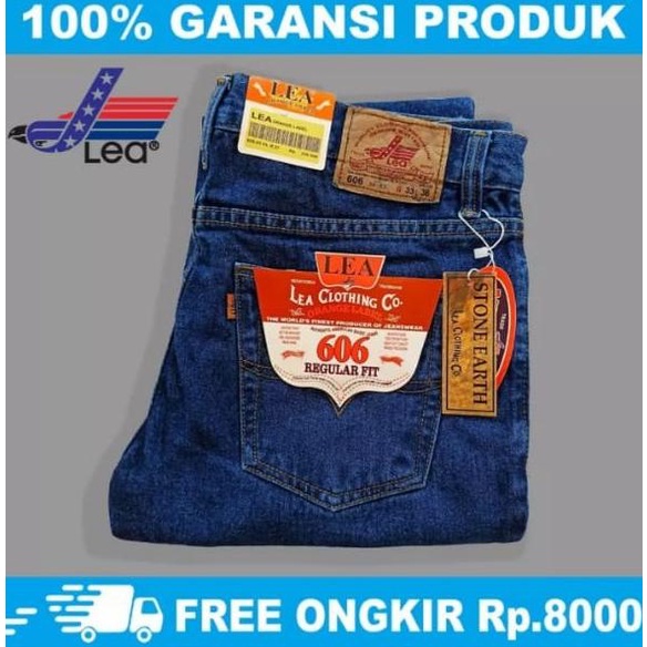 celana lea jeans original pria model standart warna dark blue