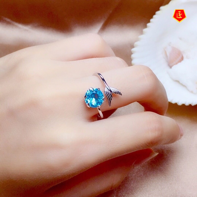 [Ready Stock]Blue Topaz Mermaid Foam Ring Pt950 Platinum