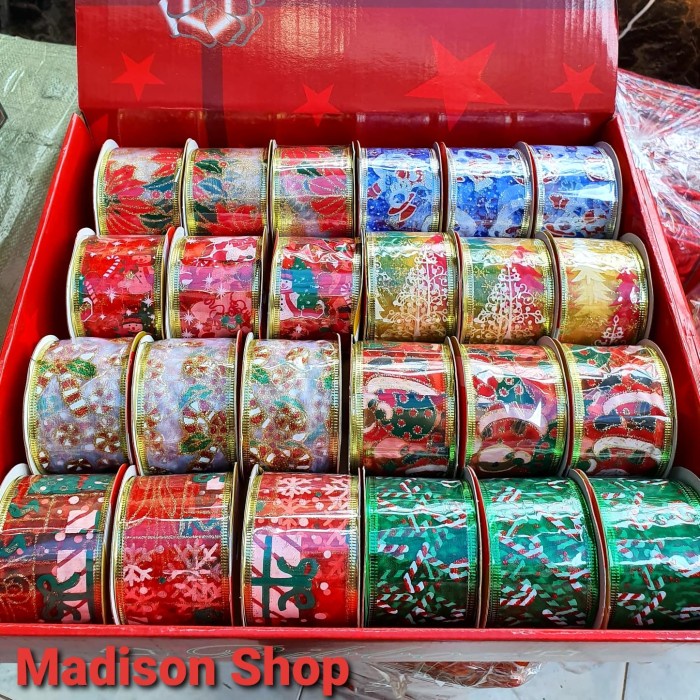 Natal-Hiasan- Pita Natal Kawat Emas 5 Cm Murah Hiasan Dekor Ornamen Natal Grosie -Hiasan-Natal.