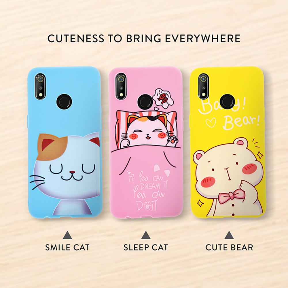 CASE SOFTCASE SOFT CASE CASING MOTIF KARTUN CAT BEAR REALME 3 OPPO A3S OPPO A5 REALME C1 OPPO A5S OPPO A7 2018