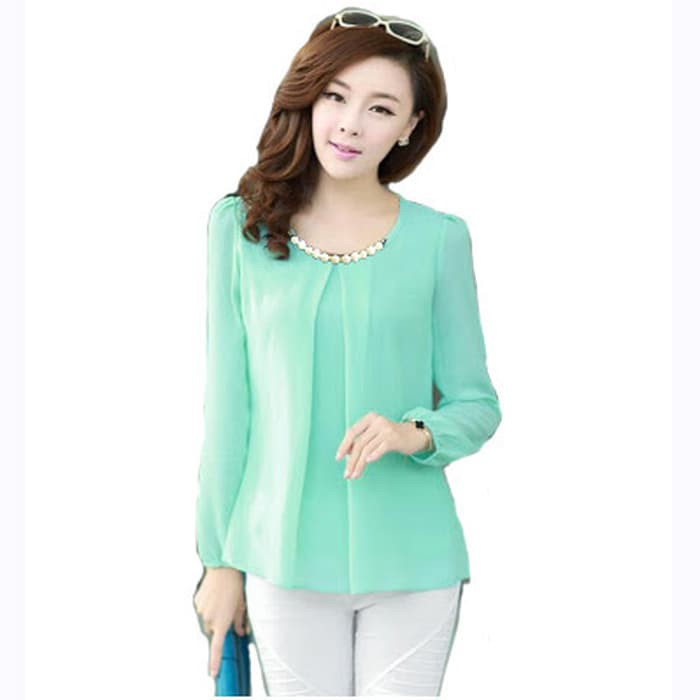 Blus Model Korea Variasi Kalung - Putih, M