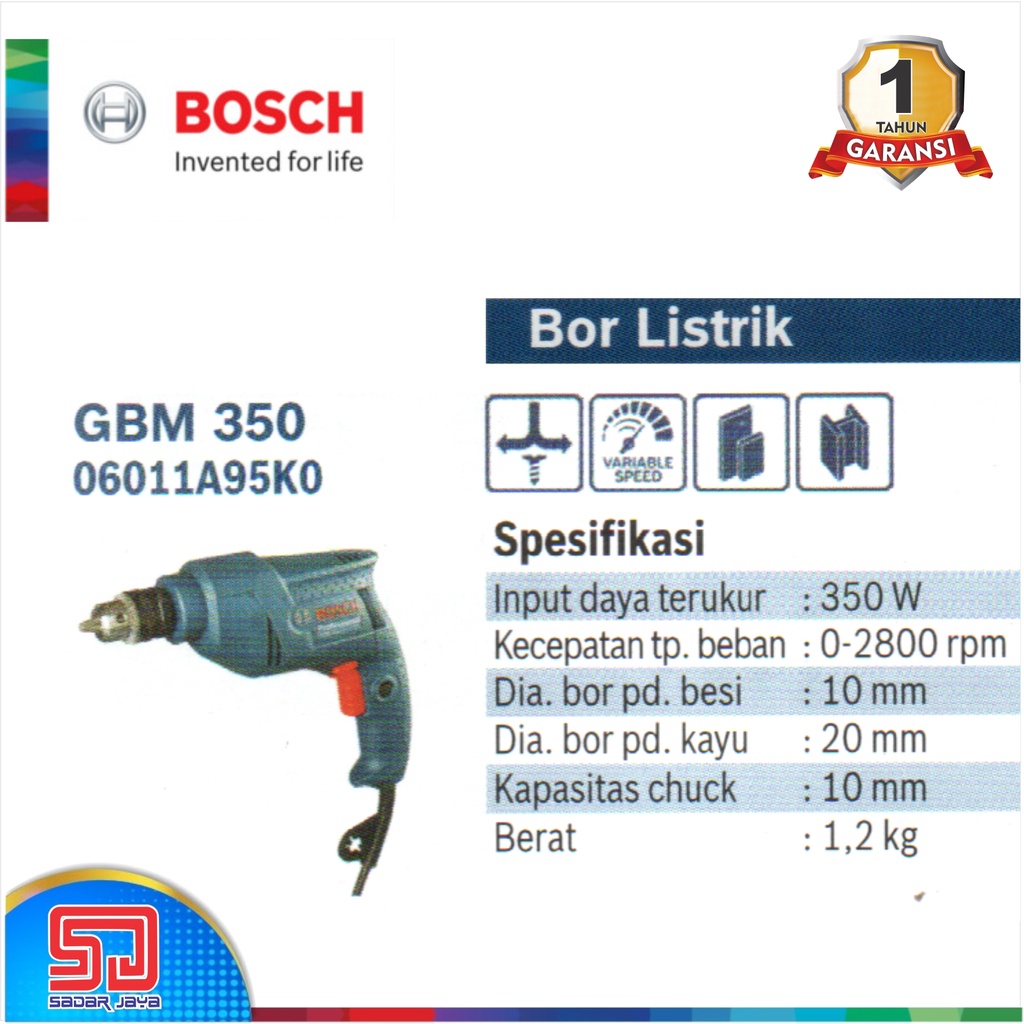 Bosch Mesin Bor Listrik Drill GBM 350 Putaran 2 Arah Kayu Besi Aluminium