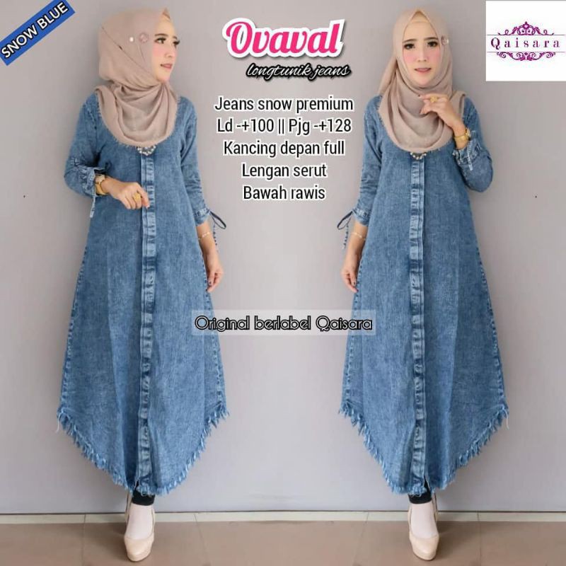 ASEA Jesica Modello Atasan Muslim Tunik Jeans Denim Snow Wanita - Long Tunik Rawis Jeans Original