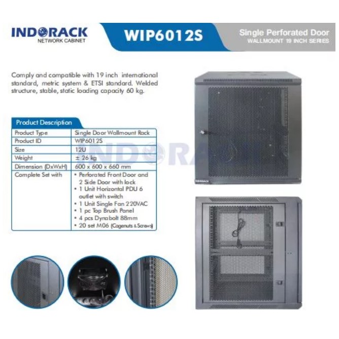 Wallmount Rack WIP6012S Rack Server 12U Single Perforated Door 19 inch Series