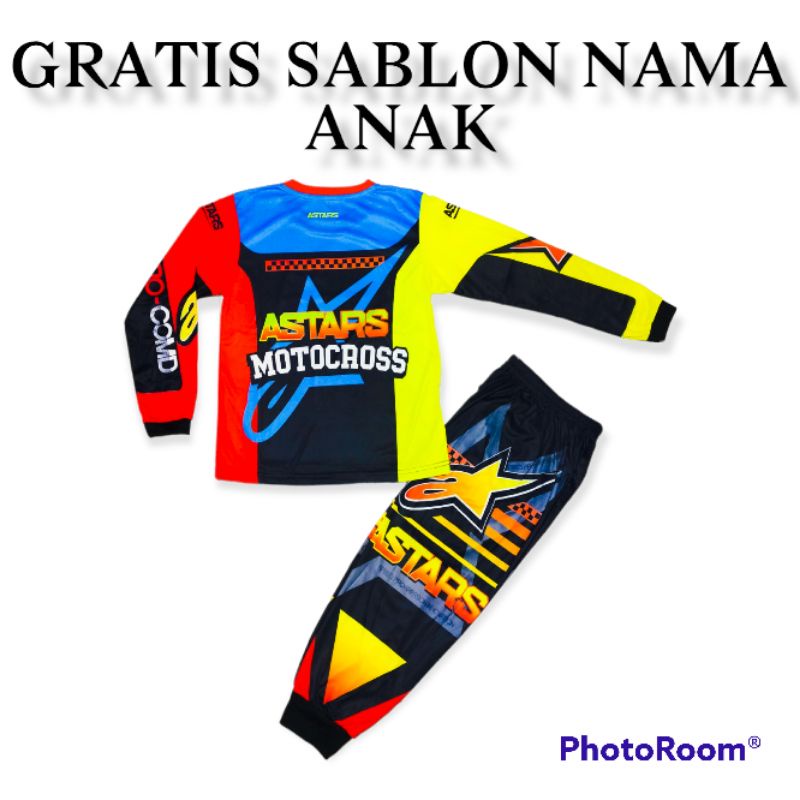 SETELAN BAJU MOTOR CROSS ANAK /GRATIS SABLON NAMA ANAK