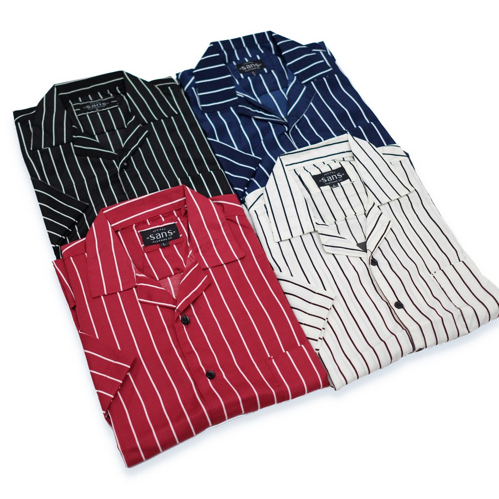 SANVANINA E-1226 Slim Fit V Stripes | Kemeja Pendek E-1225 E-1313 E-1227