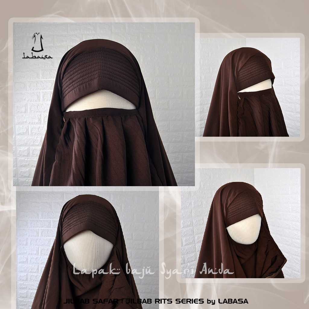 Labasa Jilbab Safar Non Purdah Size XL Sebetis Coklat Tua | Jilbab Rits