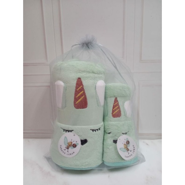 [1set Isi 2] Handuk Mandi Dewasa Microfiber Boneka Timbul 70x140cm dan 30x70cm - Souvenir