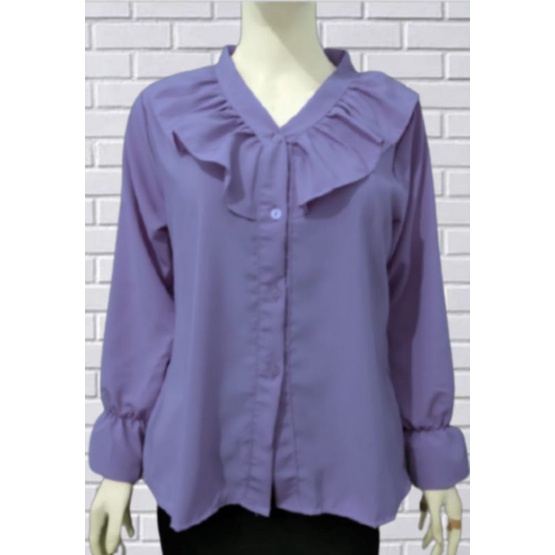 Atasan Blouse Ruffle Ruffel Wanita Top Import Rumbai Leher V Neck Terbaru Kekinian