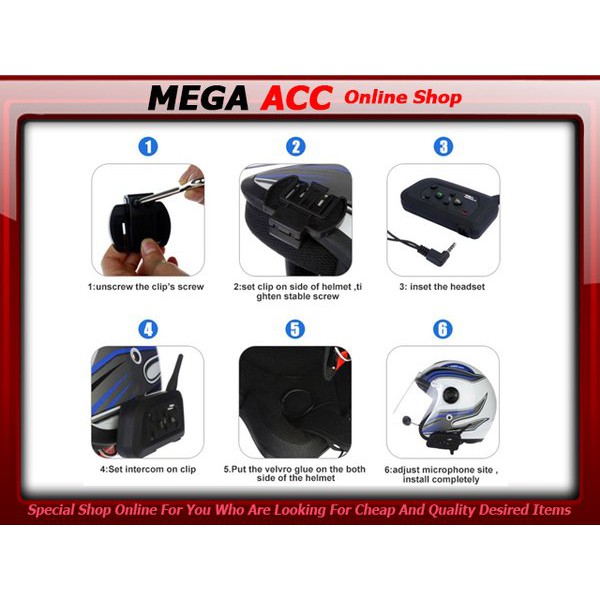 promo  BT Bluetooth Motorcycle Helmet Interphone 1200M Intercom Headset V6 1200 6 Rider murah