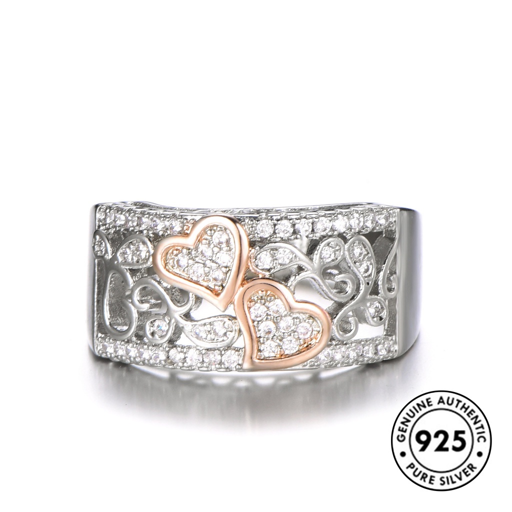 Cincin S925 Silver 18k Rose Gold Bentuk Hati