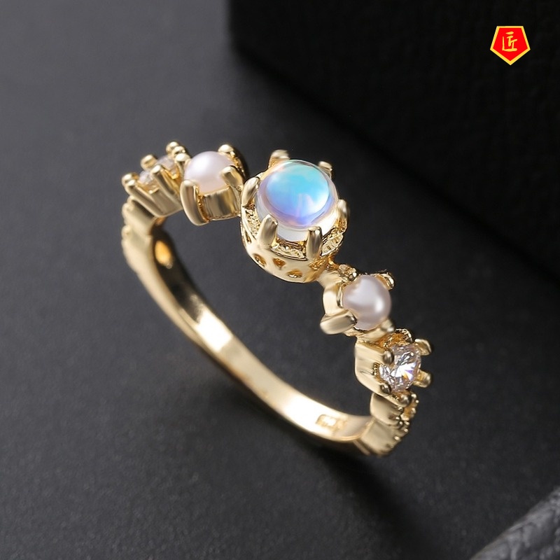 [Ready Stock]White Moonstone Pearl Ring Exquisite and Elegant