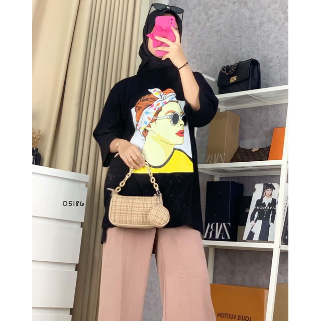 Kaos Oversize Wanita Lengan Panjang| Tunik Ogersize Tangan Panjang Motif Kekinian