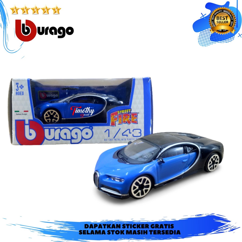 Bburago Street Fire Skala 43 Bugatti Chiron Biru Htam Timothy Diecast