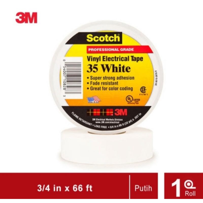 

Selotip Listrik 3M Scotch 35 White isolasi Listrik Vinyl Electrical Tape Putih