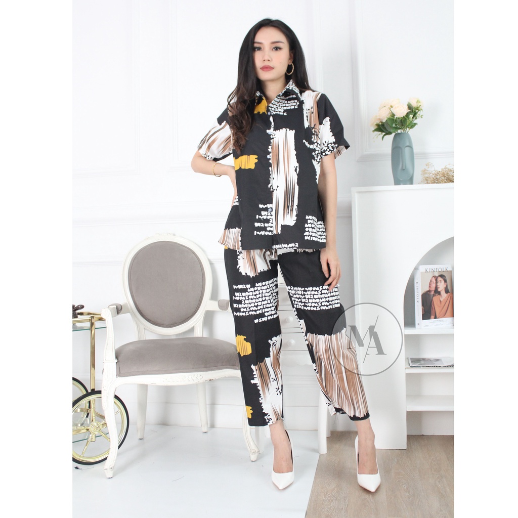 DAILY SET RAYON tiedye- HOMEY SET FIT Xl - PAJAMA SET RAYON -  PIYAMA RAYON-tripy hitam