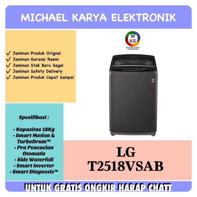 LG T2518VSAB 18KG MESIN CUCI LG 18 KG TOP LOADING 18KG LG SMART INVERTER | T2518VSAB