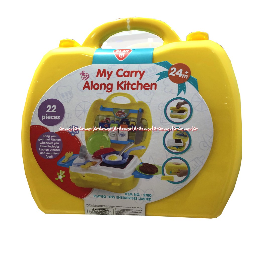 Play Go My Carry Along Kitchen Portable Tas Mainan Anak Isi Set Mainan Masakan 22pcs