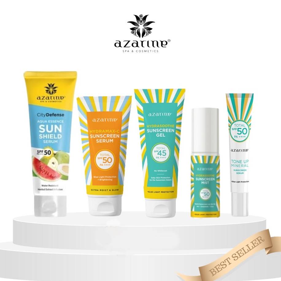 Sunscreen Azarine All Semua Varian - Hydrasoothe Gel SPF45 / City Defense Aqua Essence Serum SPF50 / Mist Sunscreen / Hydramax C Sunscreen / Tone Up - BPOM Tabir Surya Wajah - Orange Hijau Biru Suncreen Sunscren Suncren Sunblock Sunblok Sun creen Sun blok