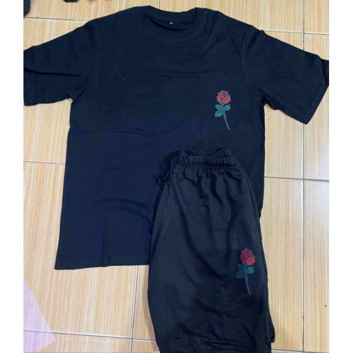 Clothing May - 1 Set Mawar Rose One Set 1 Set One Set Oneset Satu Pasang Satu Setel Fashion Sepasang Kaos Koas Set Boxer Distro Kekinin T Shirt Tshirt T-Shirt Premium Murah Unisex Sablon Dtf Murah Celana Pria Pendek Tali Kolor Bokser