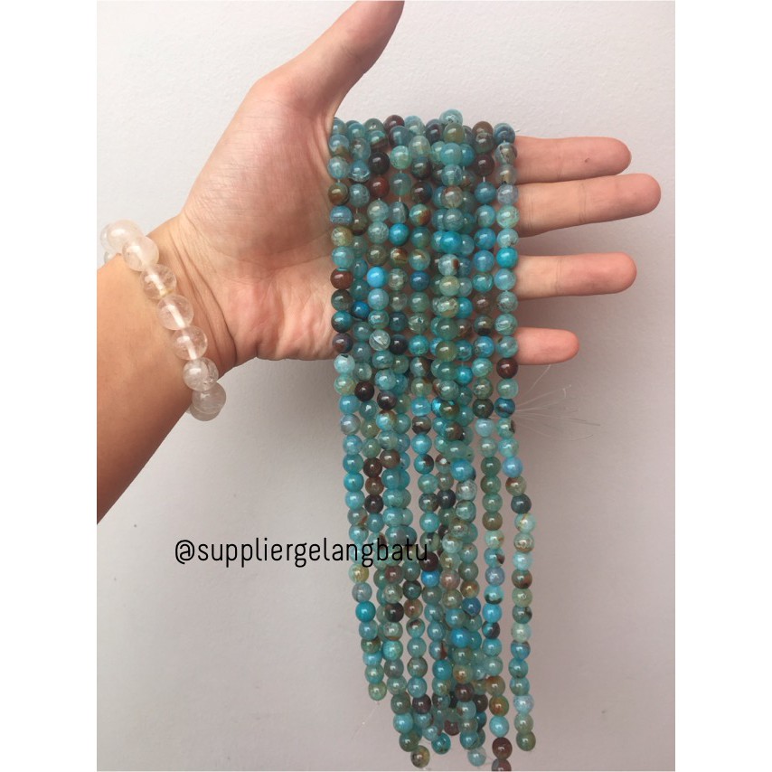 batu Aquamarine serat 8mm bahan gelang kalung alam biru glossy corak supplier craft beads aksesoris