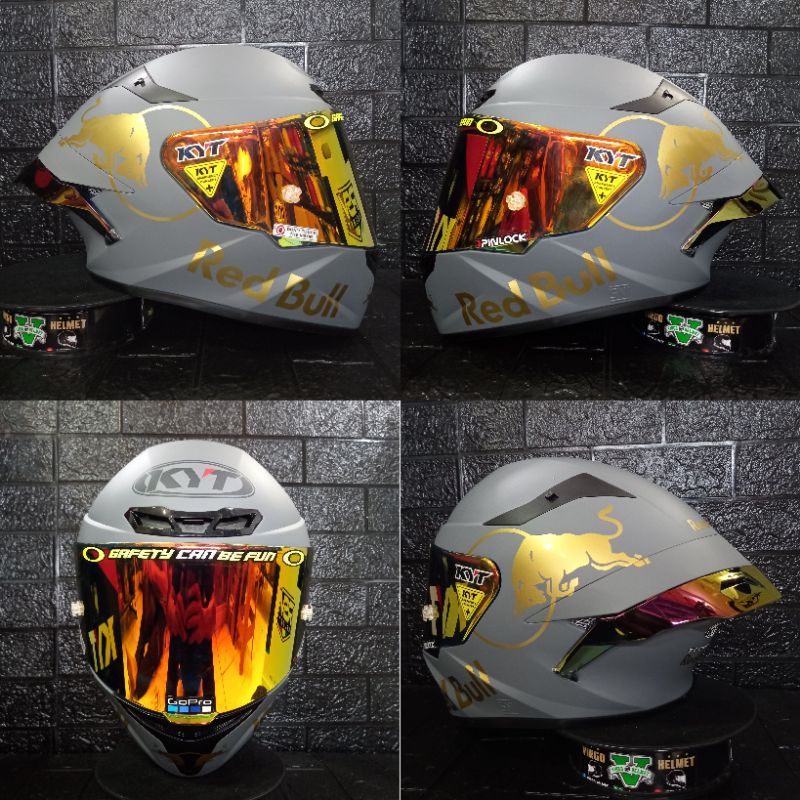 KYT HELM TT COURSE SOLID MATT GORILA RED BULL PAKET GANTENG