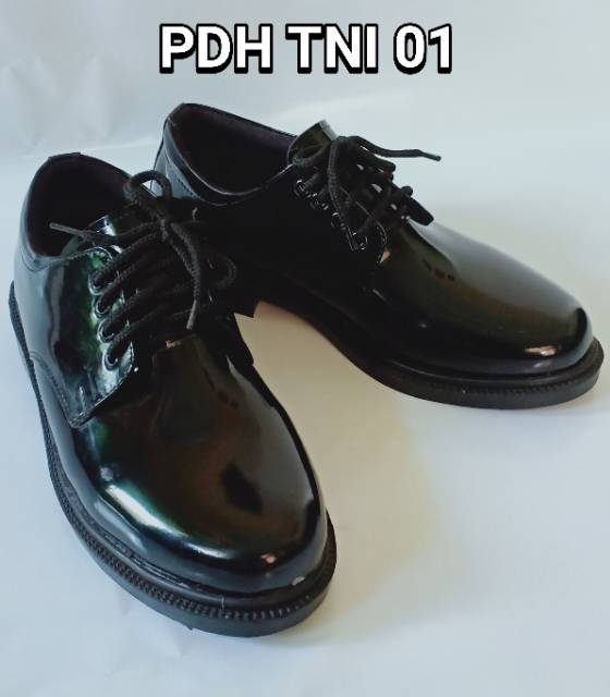 Sepatu PDH 01 TNI Pendek Kulit Asli Sepatu Dinas TNI Tali Satpam Security Sepatu Kerja Pria Bahan Kulit Asli Oxford Hitam Mengkilap