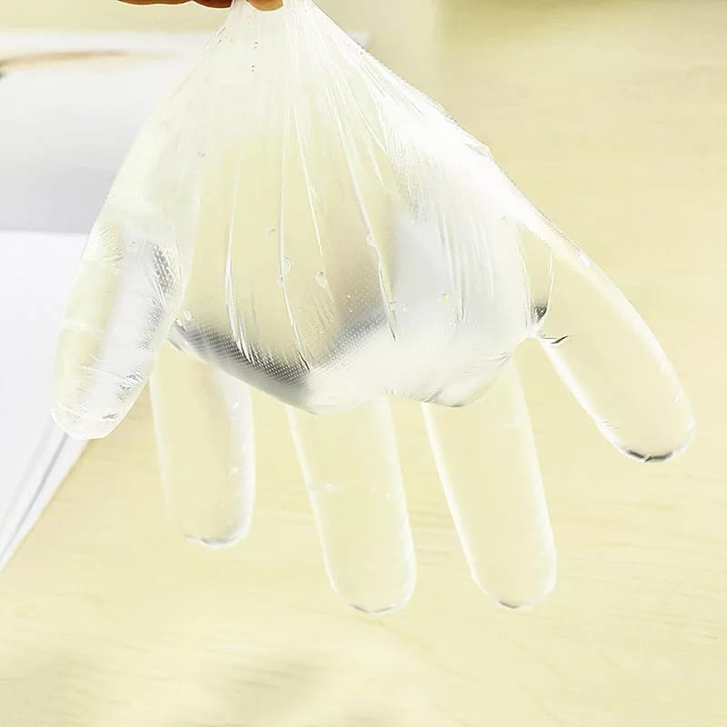 Sarung Tangan Plastik Isi 100Pcs Disposable Plastic Gloves Sekali Pakai Bening Polos Transparent