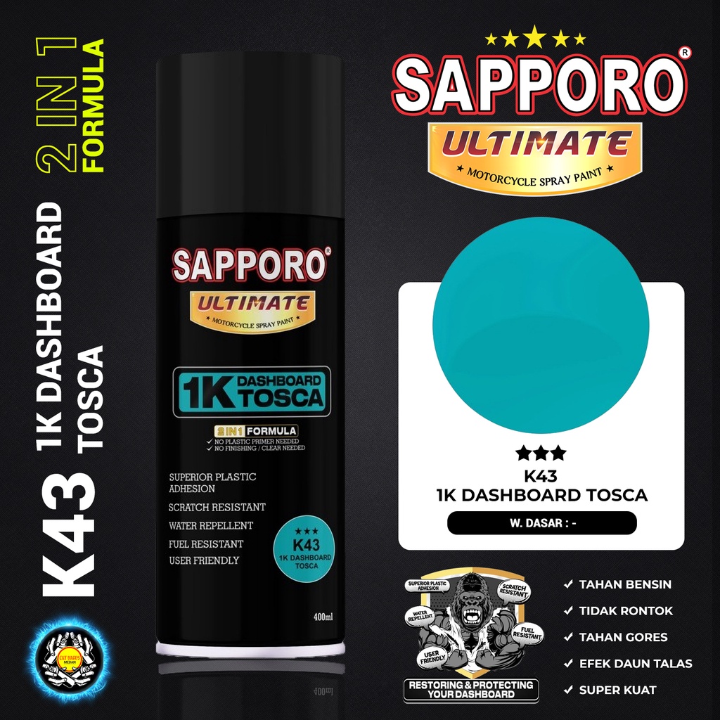 SAPPORO ULTIMATE K43 1K DASHBOARD TOSCA WARNA TOSKA DASBOR ASLI PABRIK CAT SEMPROT 400 ML COATING 98