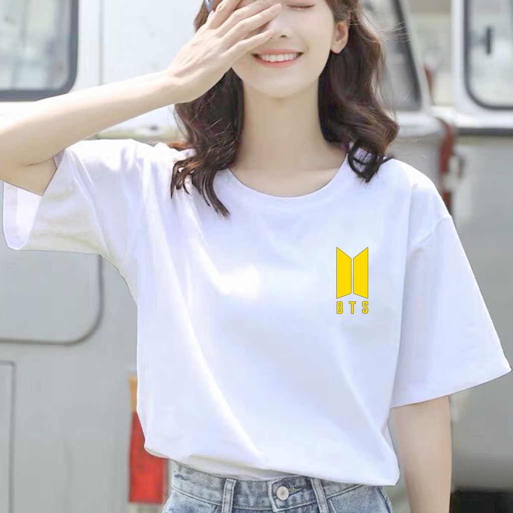 CALVIERO SHOP - BAJU KAOS ATASAN WANITA PRINT BTS LOGO YELLOW