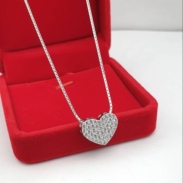 Kalung Perak Wanita 925 Lapis Emas Putih - Kalung Silver Love 925 Asli