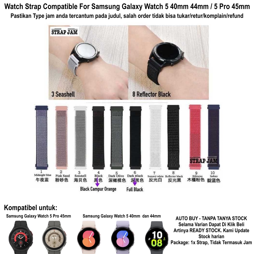 Strap Samsung Galaxy Watch 5 40mm 44mm Pro 45mm - Tali Jam 20mm Sport Loop Velcro Krekan