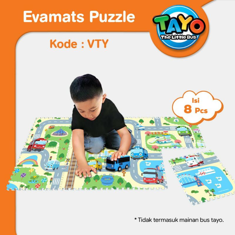 Evamat alas bermain karpet puzzle lantai karakter Tobot Tayo ukuran 30x30cm