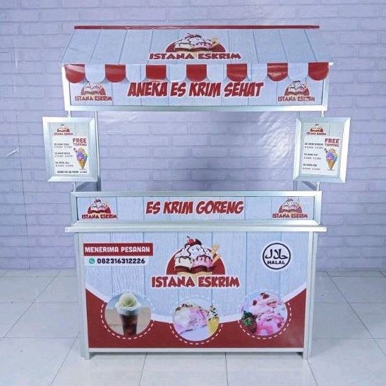Booth Portable Model Atap Rumah Gerobak Lipat Jumbo Meja Jualan