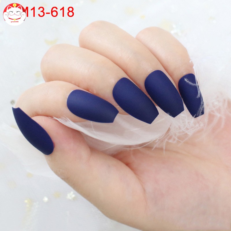 24Pcs / Set Kuku Palsu Warna Matte untuk Dekorasi Nail Art