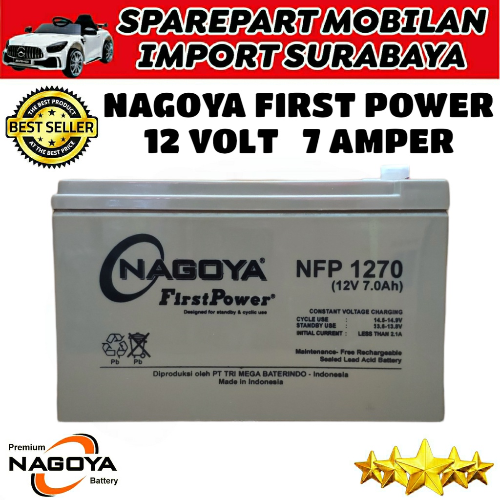 BATERAI VRLA NAGOYA 12 VOLT 7 AMPER BATTERY 12V 7AH AKI MOBIL MOBILAN ANAK UPS MOBIL MAINAN AKI ANAK RC PMB