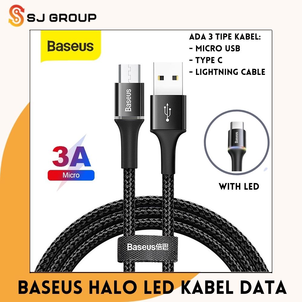 BASEUS KABEL DATA LED HALO FAST CHARGING LIGHTNING/MICRO USB/TYPE-C 1M