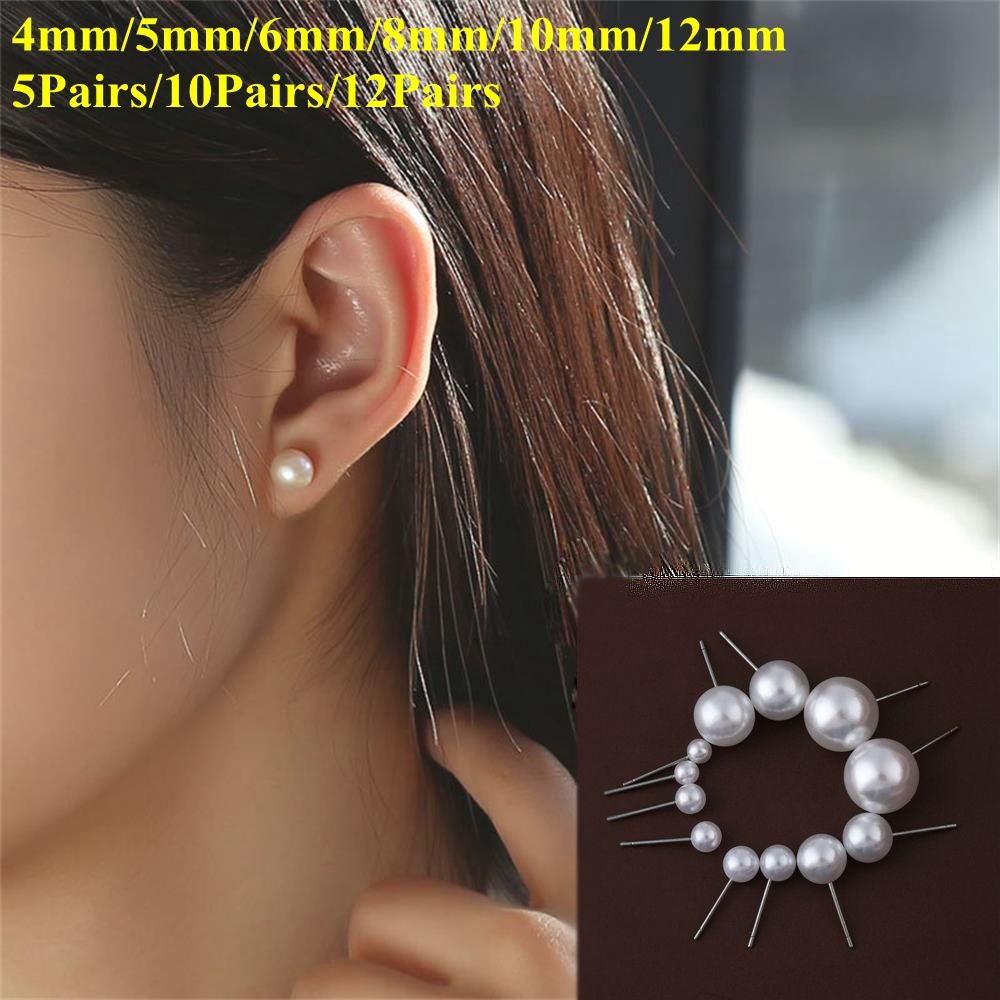 ROW 5Pairs/10Pairs/12Pairs Women Pearl Earrings Jewelry Round Shape Ear Stud Wedding Engagement Party 4mm 5mm 6mm 8mm 10mm 12mm Fashion Elegant