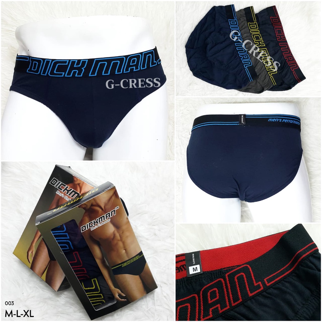 DICKMAN | CD Pria Dewasa M, L, XL/Celana Dalam Cowok (3pcs) Sempak/Brief Katun Polos Karet Besar Ela