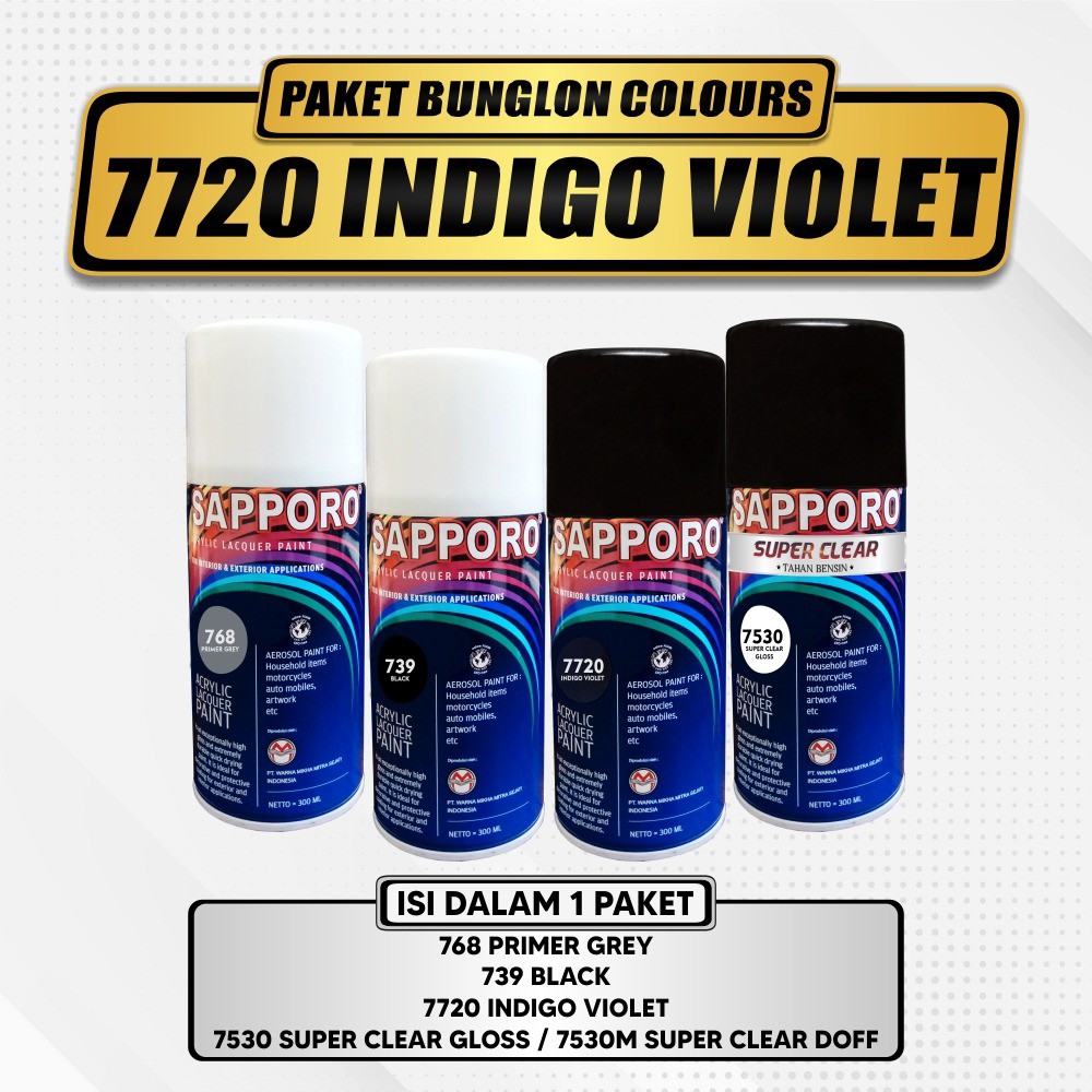 Paket Cat Bunglon 7720 Indigo Violet / Sapporo / Cat Spray Semprot Aerosol Terbaik