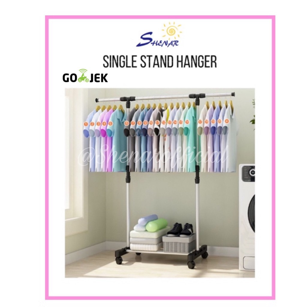 SHENAR SINGLE STAND HANGER GANTUNGAN BAJU RAK GANTUNGAN SERBAGUNA 4 RODA SERBAGUNA