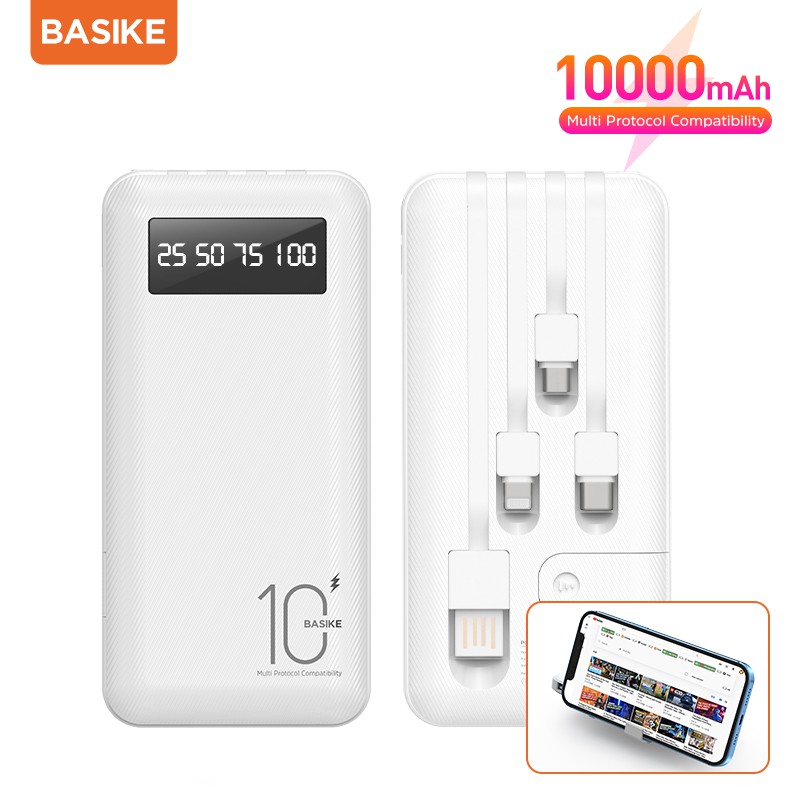Power Bank 20000 mAh 10000 mAh with Senter Kabel Data Iphone Type-C micro usb Fast Charging PowerBank Murah Mini LCD murah Iphone 13 mini pro max 11 10 8 7 6 xiaomi Samsung Oppo Vivo  iphone xr x hp murah Realme Redmi infinix Ipad Gadgets-PT113P putih10000mah