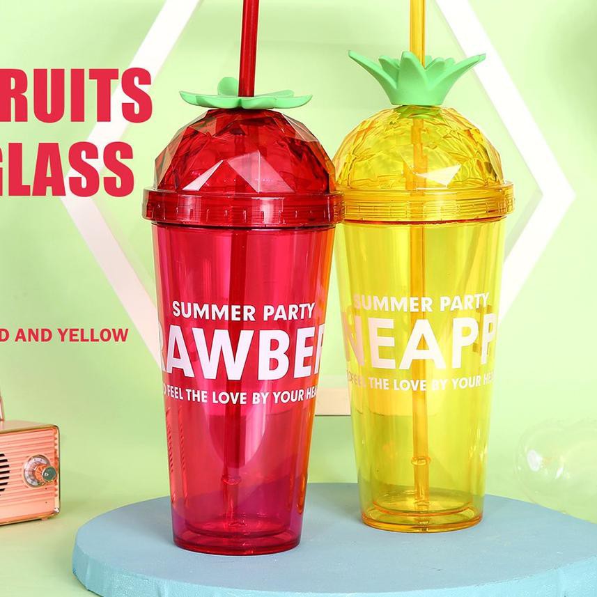 DD6✦ MINISO Botol Minum Tumbler Tempat Air Minum Sedotan Straw 420ml Buah Fruit Gelas Water Bottle T