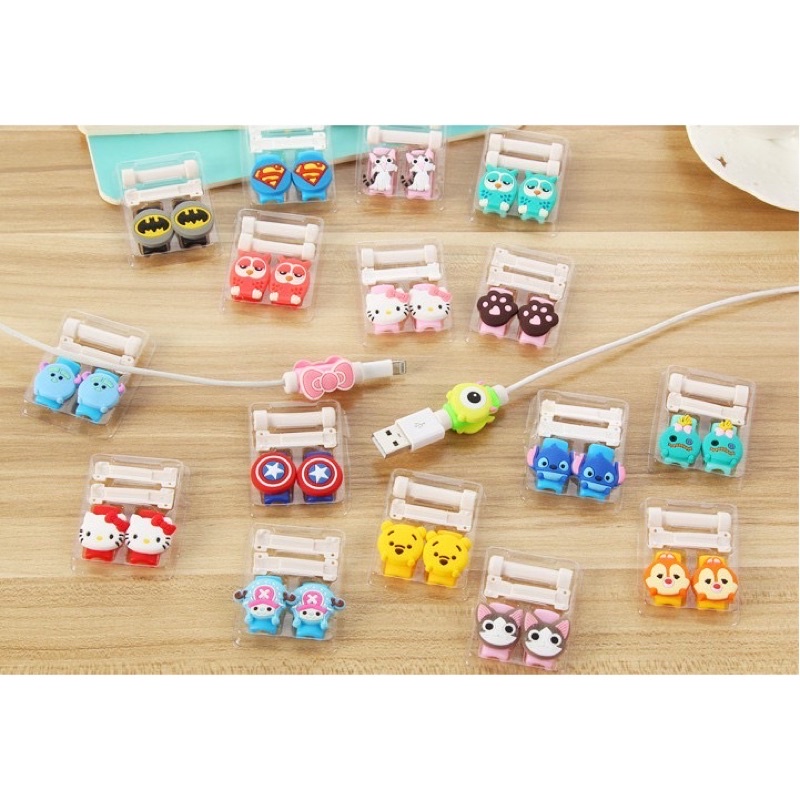 [2 PCS] Cover Pelindung Kabel Data / Protector Charger Cable USB Bentuk Bulat Bahan Silikon Motif Kartun Hewan Cartoon Universal Silicone Warna Warni Iphone Android