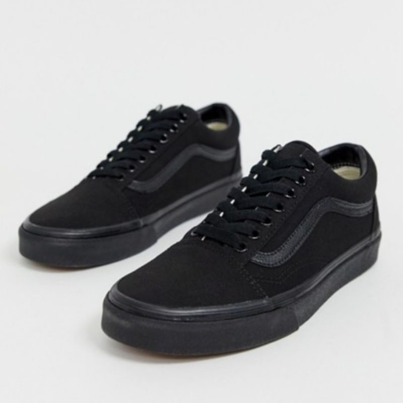 Sepatu sneakers Hitam Polos Sepatu Vans Fullblack Casual Skate