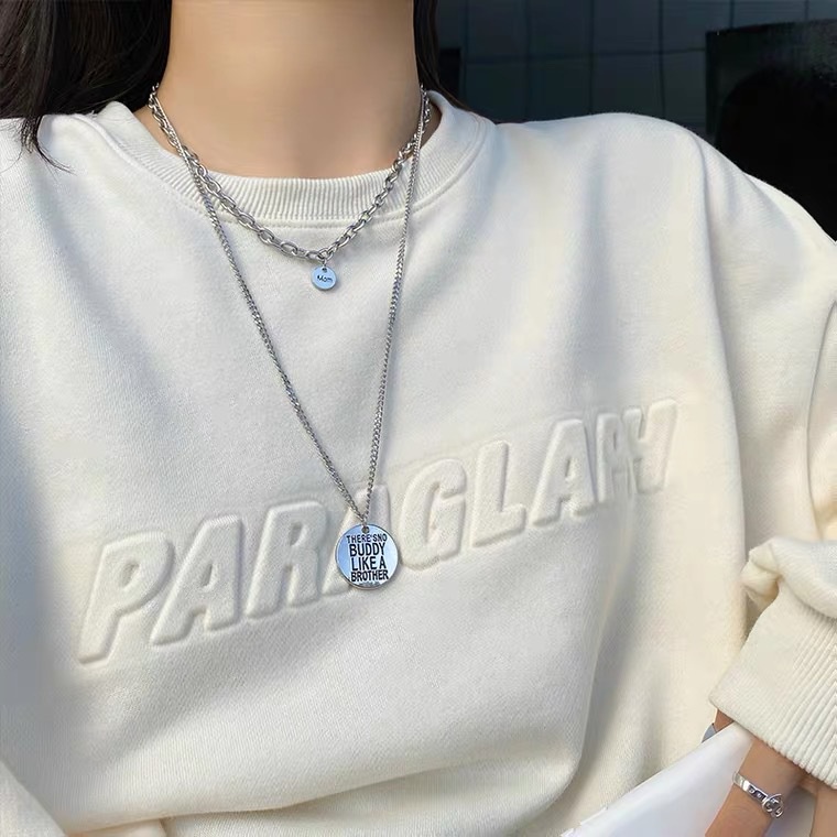 Jepang dan Korea gaya double-layer bulat huruf kalung untuk wanita ins gaya dingin niche desain sede